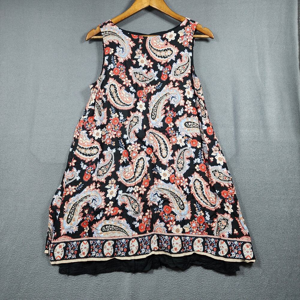 J Jill Top Small Tunic Tank Sleeveless Split Back Paisley Floral Lagenlook Artsy